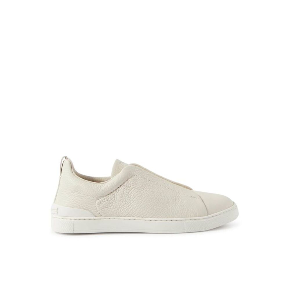 Zegna Men Triple Stitch White Leather Sneaker